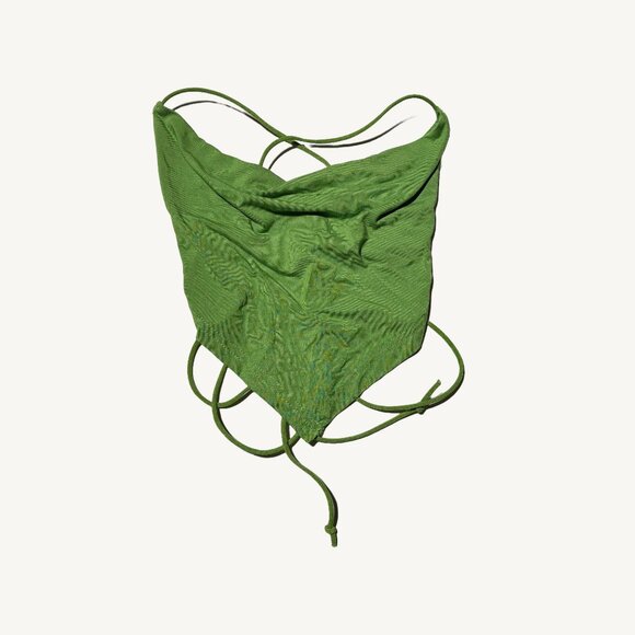 Women's Green Triangle Shaped Cowl Neck Green Crop Tank Top Size Small - Picture 1 of 6